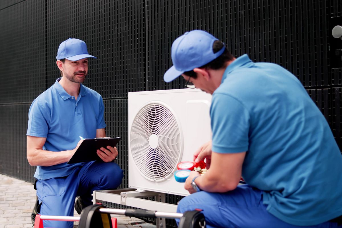 HVAC technician installing an air conditioning system