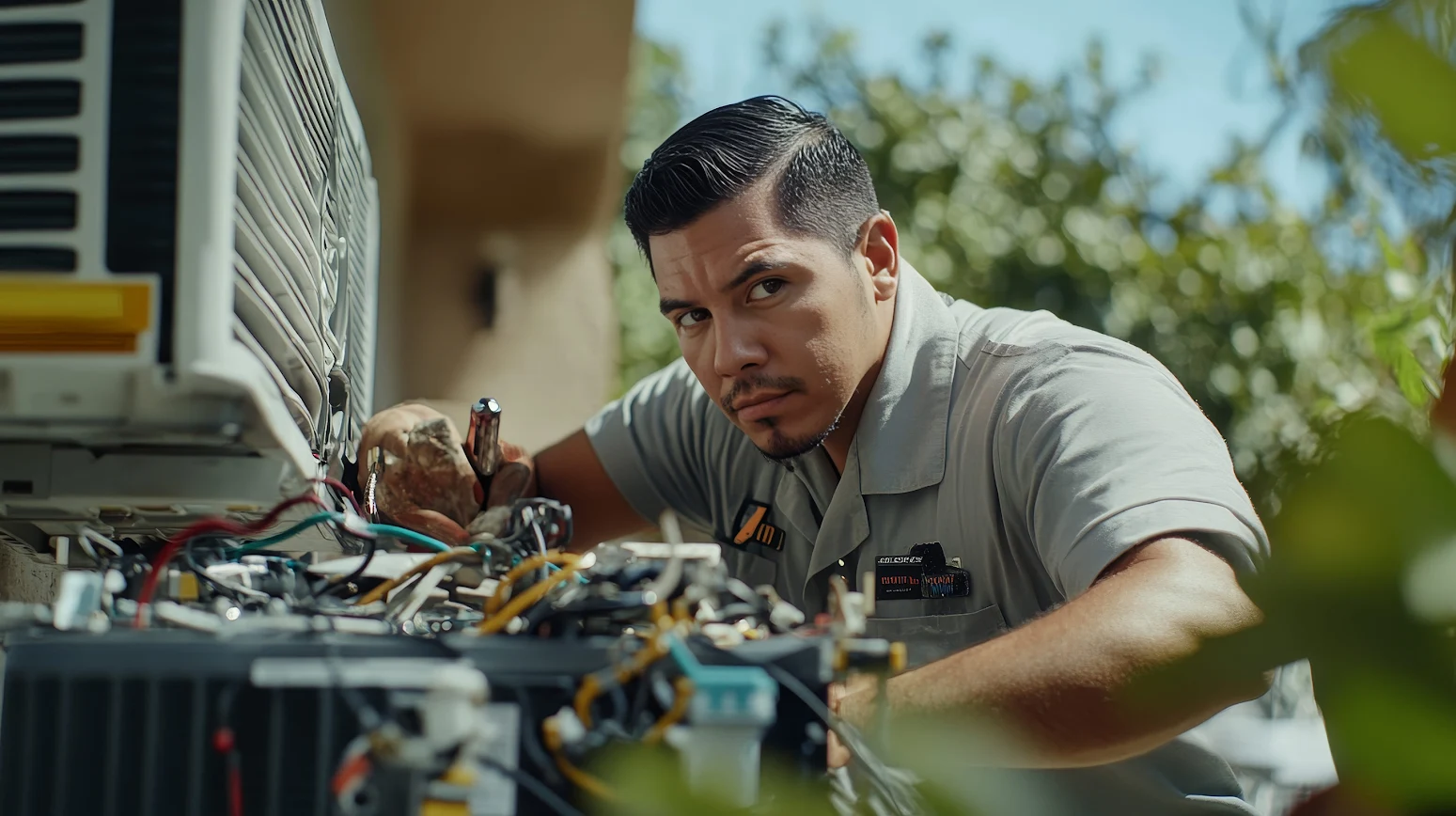AC repair man working.